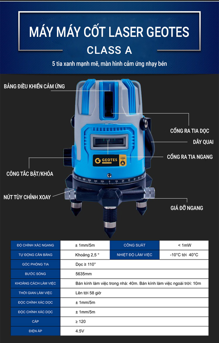 Máy Cân Bằng Laser Geotes Class A 5 tia